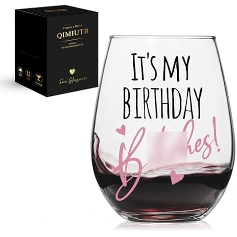 QIMIUTB Funny Birthday Stemless Wine Glass Cover