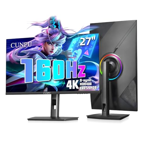 CUNPU 27 Inch 4K 144/160Hz Gaming Monitor, UHD 3840x2160 Fast IPS Panel PC Monitor, 135% sRGB, HDR400Nit, Freesync & G-sync, Support PS5 120Hz VRR, HDMI 2.1,DP 1.4, Height/Vertical Adjustment