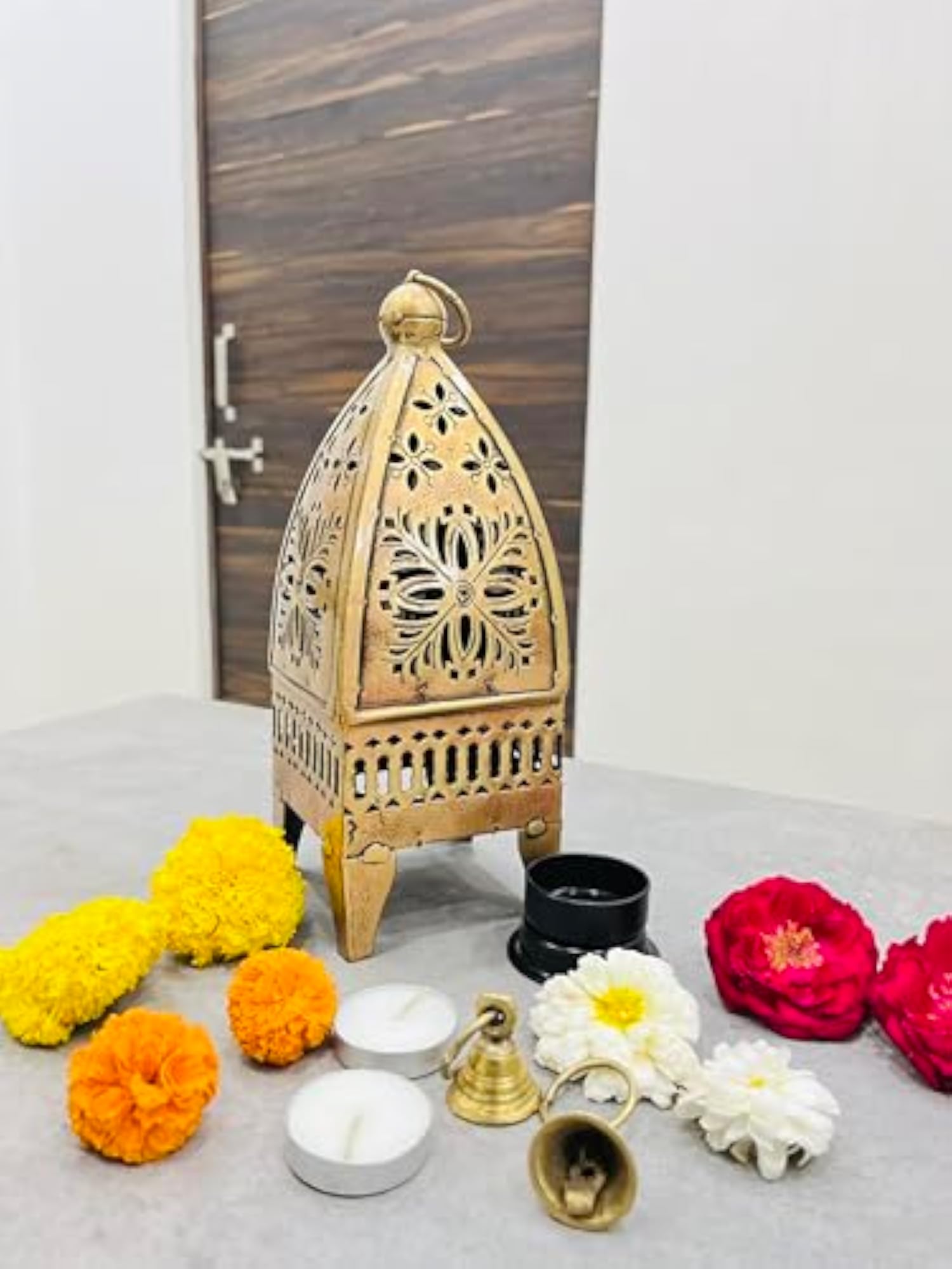 Temple Tea Light Candle Holder with Hook Bells Set