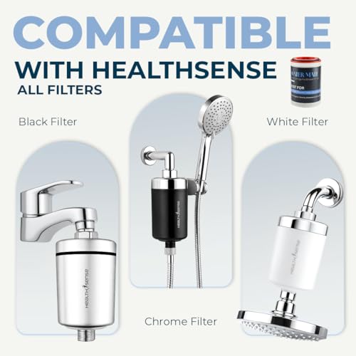 Image of HealthSense Shower & Tap Filter Cartridge Replacement | 20 Stage Hard Water Softener Shower Filter | Chlorine, Sediment & Odor Removal | Bathroom Water Filter for Borewell & Tanker Water
