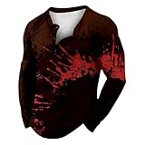 Polo para hombre, color negro, para primavera, verano y otoño, manga larga, cuello en V, para Halloween, casual, cómodo, a la moda, holgado, con botones, para hombre, rosa, XXL