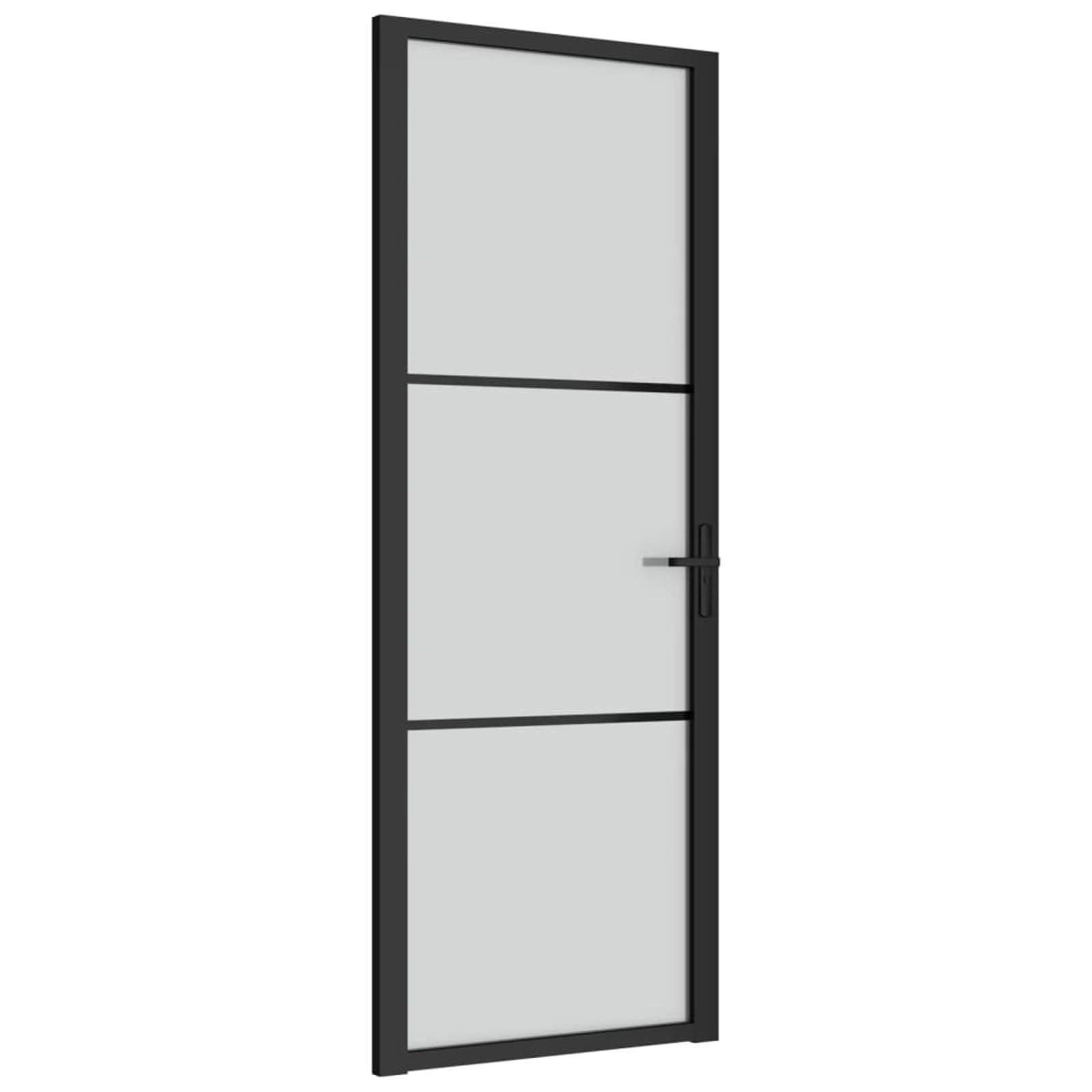 IKAYAA Porta Interna in Vetro e Alluminio Battente - Nero e Ghiaccio - 76 x 201.5 cm - Tipo 2