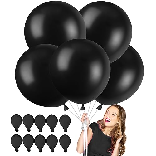 XXL Latex Ballon Noir, 36 Pouces (90cm), 10 Pièces Grands Ballons Ronds Gonflables Géants Pour Anniversaire, Mariage, Halloween, Noël, Evénements Fête Décorations