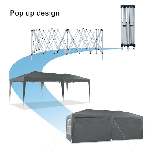 LEMROE Pop Up Large Gazebo 3 x 6M with Sides, Party Tent Event Shelter Heavy Duty Camping Gazebo with Rainproof 210D Marquee for Garden Outdoor (grey-with sidewalls) - Image 7