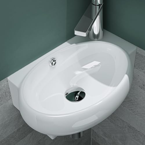 Mai & Mai Petit Lavabo Suspendu Blanc Vasque en Céramique Lave Mains WC Salle de Bain BR001L
