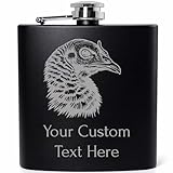 Personalized Wild Turkey Laser Engraved Flask – 6 oz Stainless Steel Hip Drinking Matte Black Flask - Custom Name, Customized Text, Gift Laser Etched, Gift for Him, Her