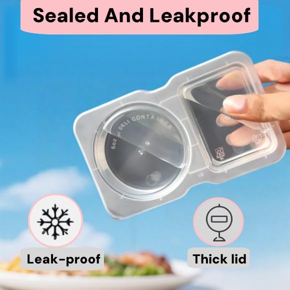 20-Pack Snack Containers with Lids, Disposable Double Compartment Sauce Cups, Portable Plastic Boxes for Snacks, Dips, Meal Prep, Portion Control, School, Office, Camping & Travel