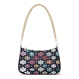 Multicolored Snowflakes Pattern Shoulder Handbags for Women Travel Hobo Tote Handbag Women Gold Chain Shoulder Bags Purse with Zipper Closure
