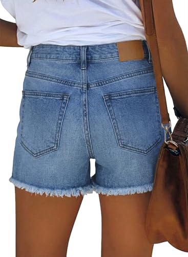 Image of onlypuff Womens Jean Short Cut Off Denim Shorts High Waist Ripped Distressed Stretchy