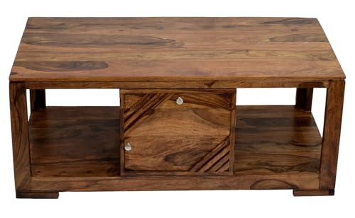 Image of A Beautiful Solid Sheesham Wood Coffee Table with Storage, Wooden Coffee Table for Home,Living Room, Bedroom | (Round Coffee Table |Walnut Brown)