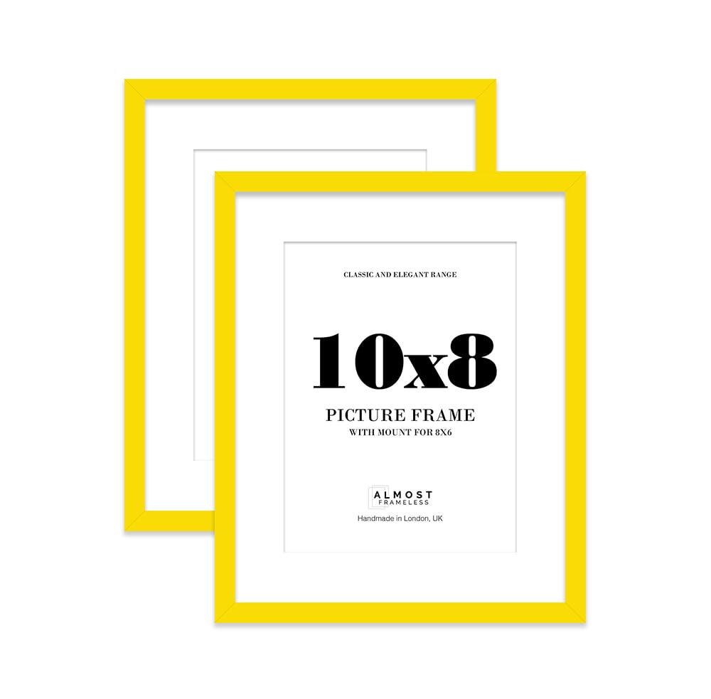 Yellow Picture Frame 10x8 With 8x6 Mount for Photos - Wall & Table Display, Landscape or Portrait, 2 Pack