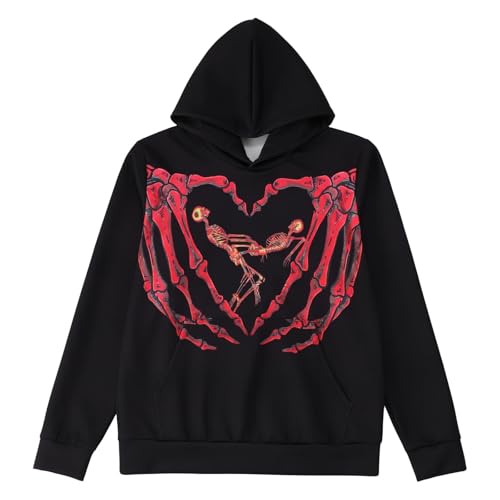 Generisch Sudaderas con capucha y sudaderas para hombre Elegante sudadera con capucha de Halloween con diseño de esqueleto para el tiempo libre, ajuste holgado, impresión digital, perfecta para