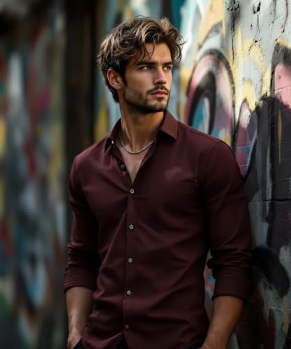 Image of Glowic Men's Plain Casual Shirt | Cotton Soft & Breathable Fabric | Full Sleeve Comfort Fit Stylish Solid Shirts for Office