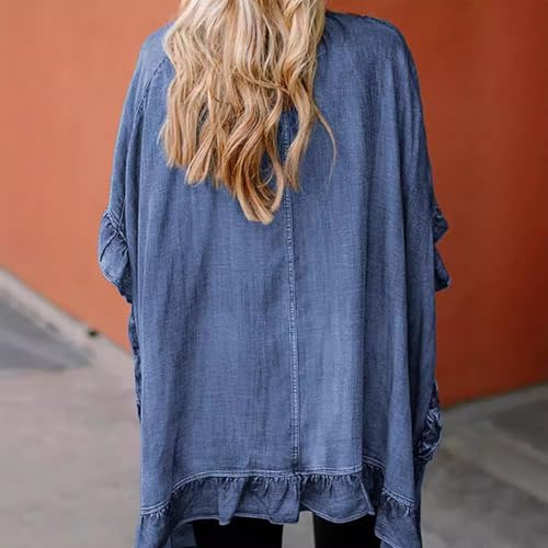Women's Fashion Ruffle Denim Jacket Shawl Loose Fit Cloak Coat Jacket Washed Destroyed Denim Jackets Poncho Cape4