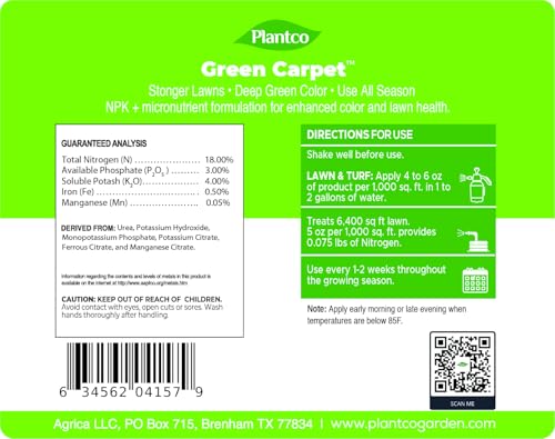 Fertilizante Líquido Green Carpet con NPK 18-3-4 Balanceado 32 oz miniatura 4