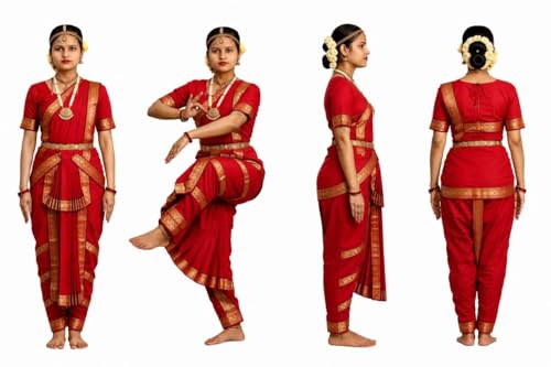 Image of Culture Creation Girls Bharat Natyam Dance Dress | Bharat Natyam Classical Dance Costume for Girls Fancy Outfit Competitions /Annual Functions /School Events