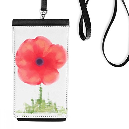 Bourse smartphone fleur rouge en faux cuir noir pour téléphone