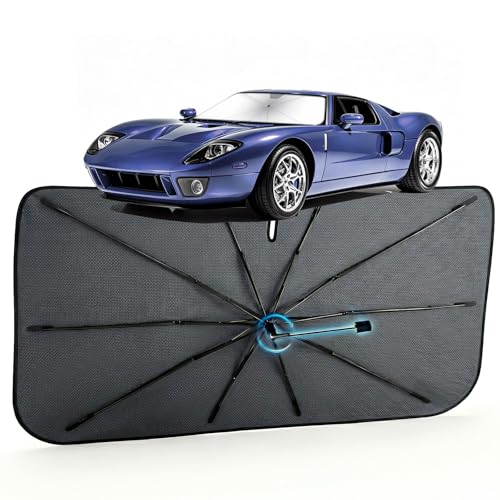 Image of Car Windshield Sun Shade for Ford GT 2005-2006 - Reflective Coated Fabric Sunshade Umbrella for Front Window, UV Protection Heat Shield Sun Blocker Heat Reflector, 1:1 Exact Fit Keep Car Cool