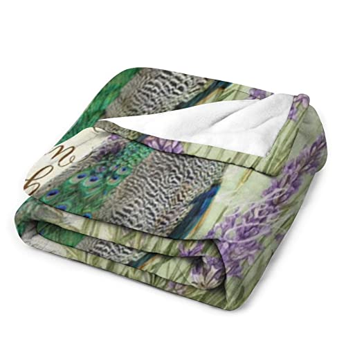 Plaid en microfibre moelleuse motif paon vintage, couverture douce de qualité supérieure