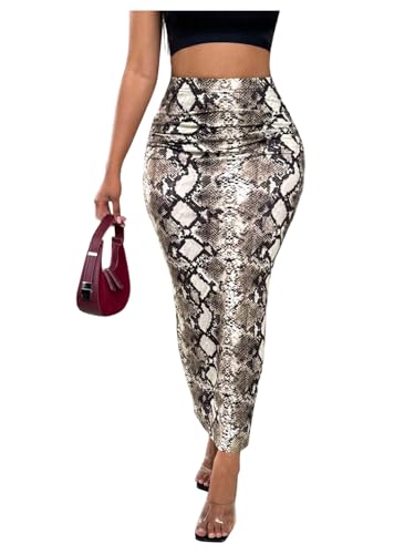 SHENHE Women's Snakeskin Print Long Pencil Skirt Bodycon Work Party