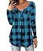 Produktbild DEMO SHOW Damen Tunika Top Locker Langarm V Ausschnitt Knopfleiste Plissiert Floral Henley Shirt Bluse T Shirt (Kariert blau, 2XL)