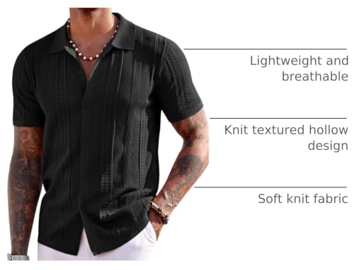 Image of COOFANDY Men's Knit Shirts Short Sleeve Button Down Polo Shirt Summer Beach