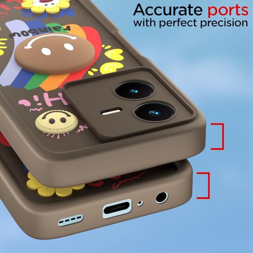 Image of Pikkme Back Cover for Vivo Y22 | Soft Silicone| Cute Rainbow Smile & 3D Cartoon Flower Design | Shockproof Raised Camera Protection Bumper Case (Brown)