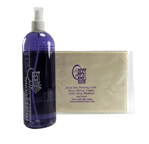 Best Solution Silver Gold Diamonds Costume Jewelry Cleaner 16oz Spray Bottle & All in ONE Jewelry Cleaner POLISHING Cloth