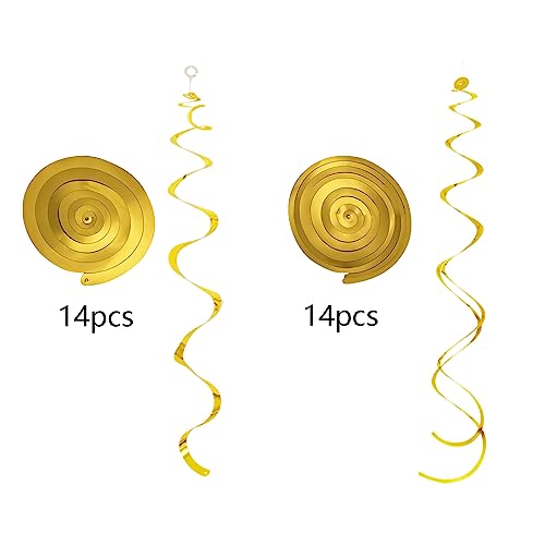 Image of Gold Ceiling Swirl Foil Decorations Hanging Plastic Streamer Themed Swirl Party Decoration for Wedding Thanksgiving Day Graduation Celebration, Pack of 28