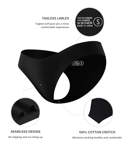 Image of Sexy Seamless Underwear Wave Edge No Show Bikini Panties V-waist Ice Silk Hipster Lady Cheeky Invisibles Briefs 6 Pack