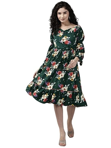 Image of Aarika Womens Dark Green Color Georgette Middi