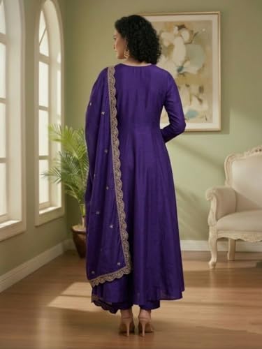 Image of Yashika Women's Silk Blend Embroidered Anarkali Kurta Set with Dupatta | Full Length Ethnic Wear for Women | Wedding