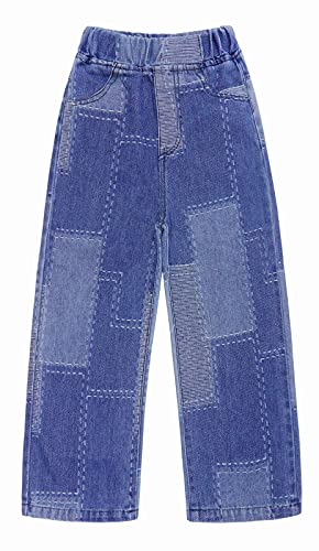 KIDSCOOL SPACE Girl Jeans,Elastic Slim Fit Patchwok Printed Denim Pants