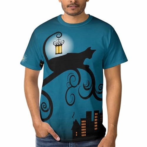 Tee shirt manches courtes Chat et Ville homme col rond style urbain décontracté