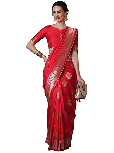 Image of AKHILAM Women's Banarasi Silk Blend Woven Design Golden zari Work Saree With Unstitched Blouse Piece (2PAKHI41 Parent)