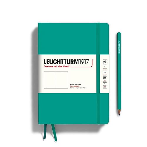 LEUCHTTURM1917 - Notebook Hardcover Medium A5-251 Numbered Pages for Writing and Journaling (Emerald, Plain)