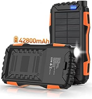 Solar Power Bank,Solar Charger,42800mAh Power Bank,Portable Charger,External Battery Pack 5V3.1A Qc 3.0 Fast Charging Built-in Super Bright Flashlight(Orange)