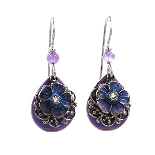 Silver Forest Purple Tear with Flower and Silver Filigree. NE-1821