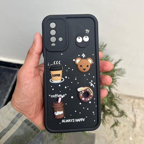 Image of Amazon Basic Back Cover for Redmi 9 Power /Poco M3 | Cute Fun Cartoon 3D Bear Silicone Full Body Protection Bumper Cover (Black)