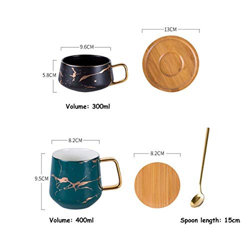 YBK Tech Taza de té de porcelana para té de la tarde – diseño de mármol (blanco, alto 400 ml + tapa de bambú) - Imagen 5