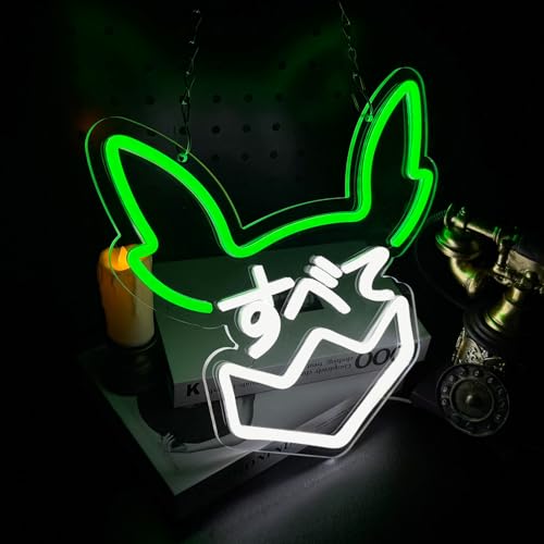 Image of Anime Bunny Neon Sign LED Rabbit Neon Signs for Wall Decor, Dimmable Gaming Neon Light for Bedroom Bar Man Cave Kid Room Japanese Decoration Gifts for Kids