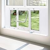 Full-Size Window Pet Door for Cat&Small Dog, Fits 28"-32" Width Windows, Quick-Fit Cat Door Window Insert, 4 Locking Mechanisms, Magnetic Closure Cat Door for Window,Aluminum Frame Pet Door for Window