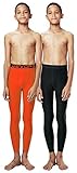DEVOPS Boys 2-Pack UPF 50+ Compression Tights Sport Leggings Baselayer Pants (Large, Black/Orange)