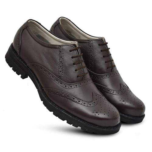 Safety Shoes : Leather Formal Brogue Shoes with Steel Toe, Memory Foam Footpad & Anti Skid, Heavy Duty Rubber Sole.