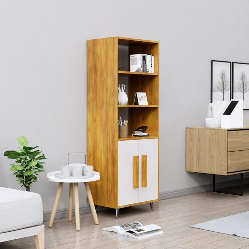 Image of Bniture Book Shelf Wooden | Engineered Wood Bookshelf for Home with 2 Door & 3 Shelf | Multipurpose Open Book Shelf Stand for Library, Study Room & Living Room | Giant Wood & Frosty White