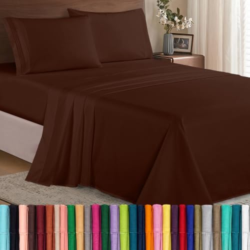 Image of Elegant Comfort 4-Piece Bed Sheet Set Luxury 1500 Premier Hotel Quality Wrinkle,Fade and Stain Resistant, King Chocolate Brown
