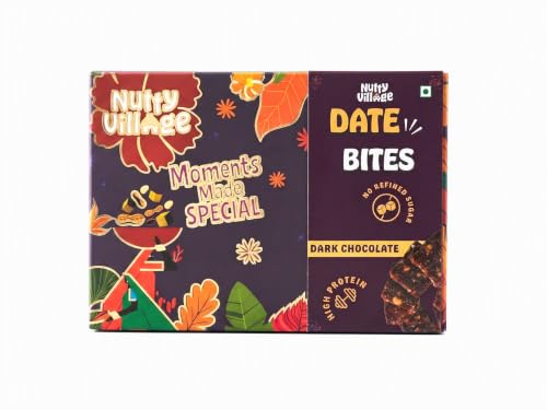 Image of Nutty Village Dry Fruit Bites with Dates | No Refined Sugar | Dates, Almonds, Cashew & Cacao | Healthy Snack | Energy Bar Replacement | No Preservatives | High Protein | 200g | Lab Tested