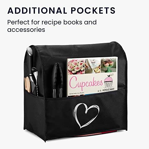 kwmobile Hülle kompatibel mit KitchenAid 4,3-4,8 liter - mit 3 Fächern - Küchenmaschine Staubschutz Abdeckhaube in Weiß Schwarz Herz Brush