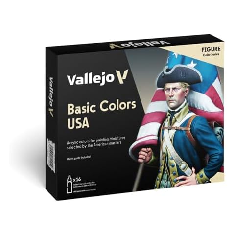 Vallejo - Model Color Basic Colors USA Set | Modeling Acrylic Paints | 16 Bottles x 18 ml (0.60 fl.oz.) Cover