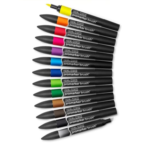 Winsor & Newton Promarker Brush Set de 12+1 Blender Tons vibrants
